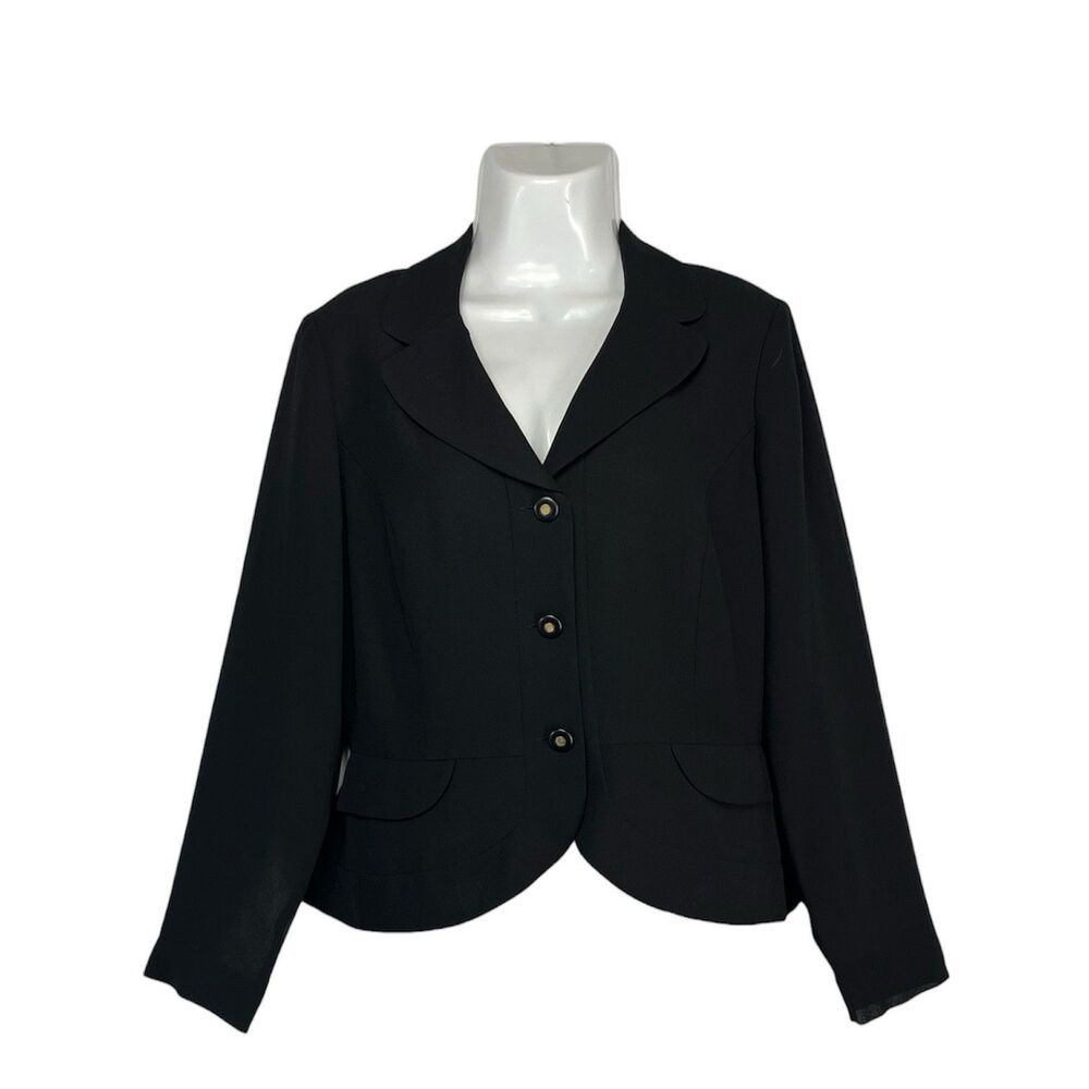 Danny & Nicole Black Blazer Jacket Size 12 Sheer Sleeves Cropped Peplum Career